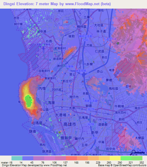 Dingxi,Taiwan Elevation Map