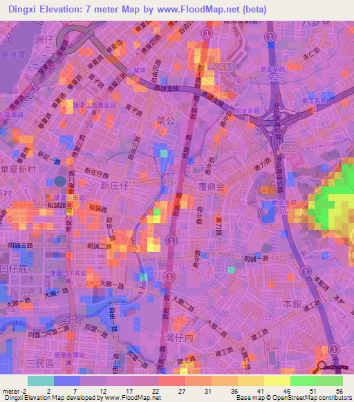 Dingxi,Taiwan Elevation Map