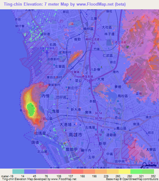 Ting-chin,Taiwan Elevation Map