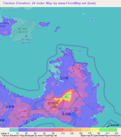 Tiandun,Taiwan Elevation Map