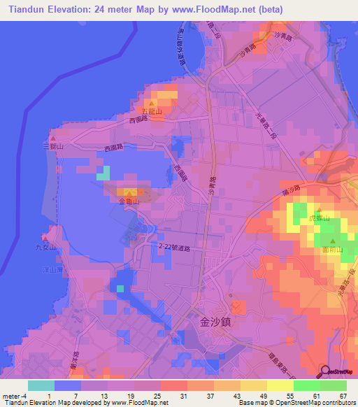 Tiandun,Taiwan Elevation Map