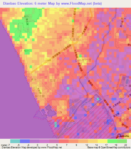 Dianbao,Taiwan Elevation Map