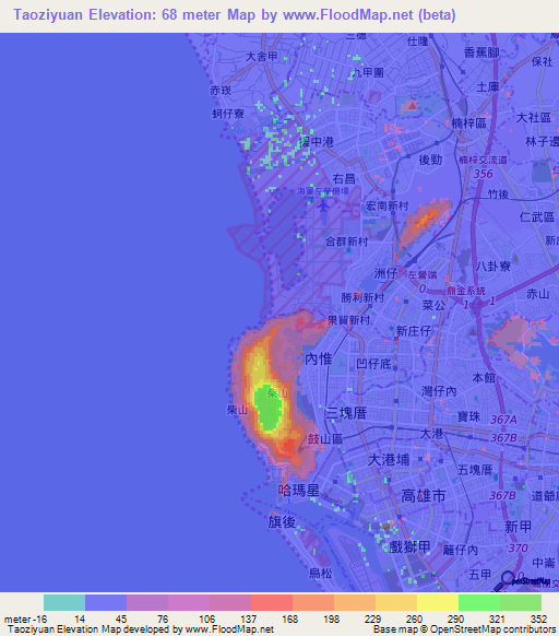 Taoziyuan,Taiwan Elevation Map