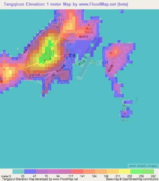 Tangqicun,Taiwan Elevation Map