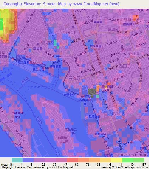 Dagangbu,Taiwan Elevation Map