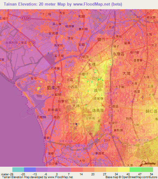 Tainan,Taiwan Elevation Map