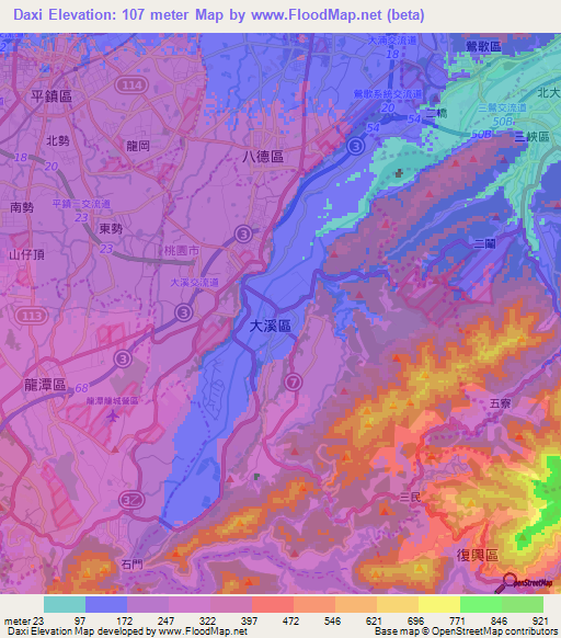 Daxi,Taiwan Elevation Map
