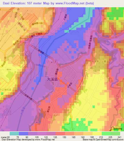 Daxi,Taiwan Elevation Map
