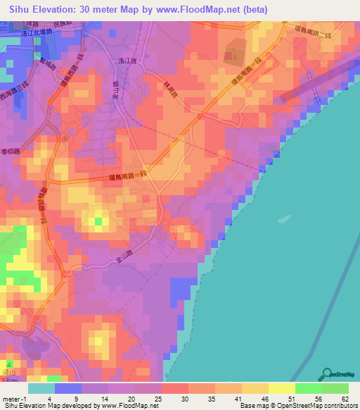 Sihu,Taiwan Elevation Map