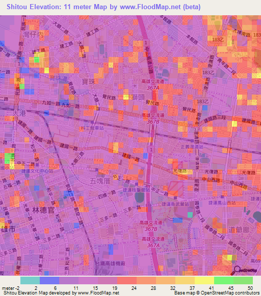 Shitou,Taiwan Elevation Map