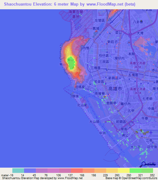 Shaochuantou,Taiwan Elevation Map