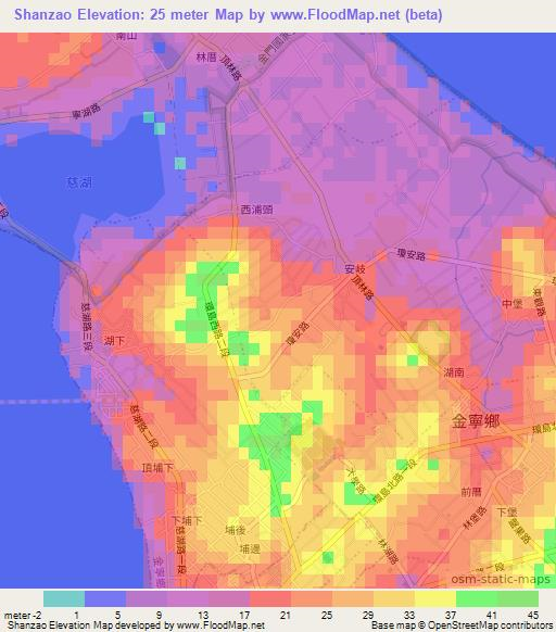 Shanzao,Taiwan Elevation Map
