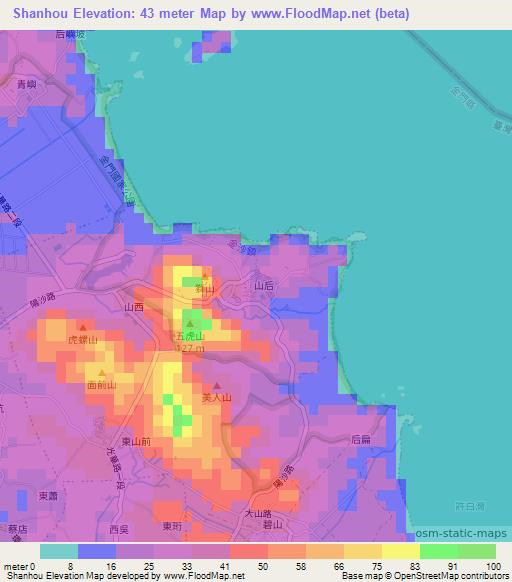 Shanhou,Taiwan Elevation Map