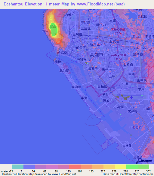 Dashantou,Taiwan Elevation Map