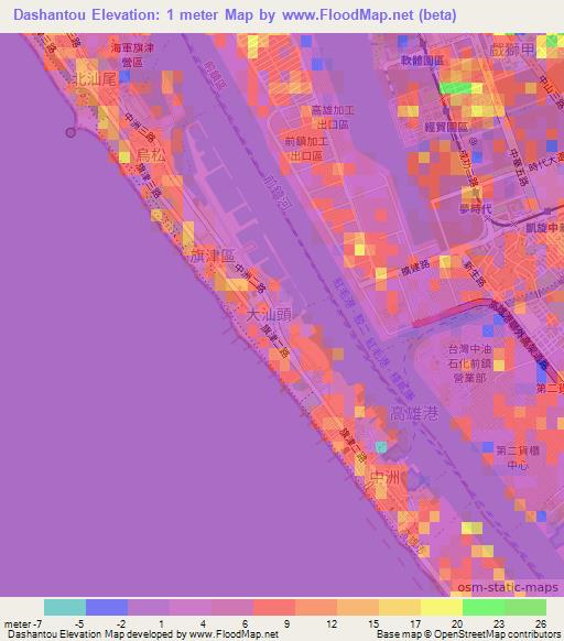Dashantou,Taiwan Elevation Map