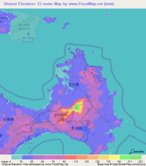 Shamei,Taiwan Elevation Map