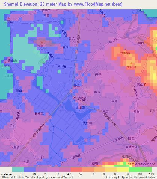 Shamei,Taiwan Elevation Map