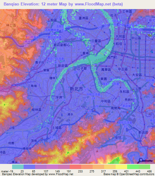 Banqiao,Taiwan Elevation Map