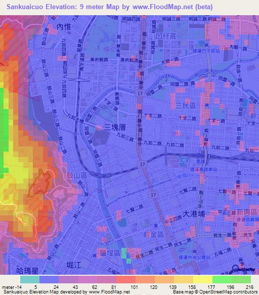 Sankuaicuo,Taiwan Elevation Map