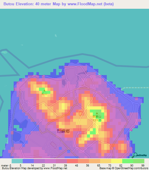 Butou,Taiwan Elevation Map