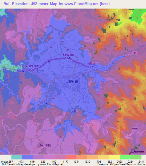 Buli,Taiwan Elevation Map