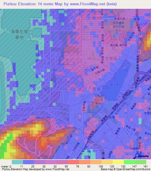 Pizitou,Taiwan Elevation Map