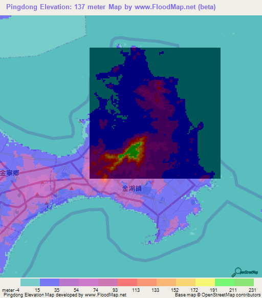 Pingdong,Taiwan Elevation Map