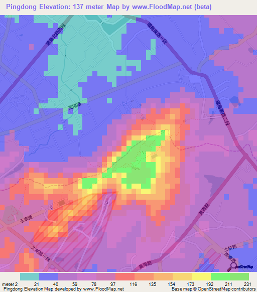 Pingdong,Taiwan Elevation Map
