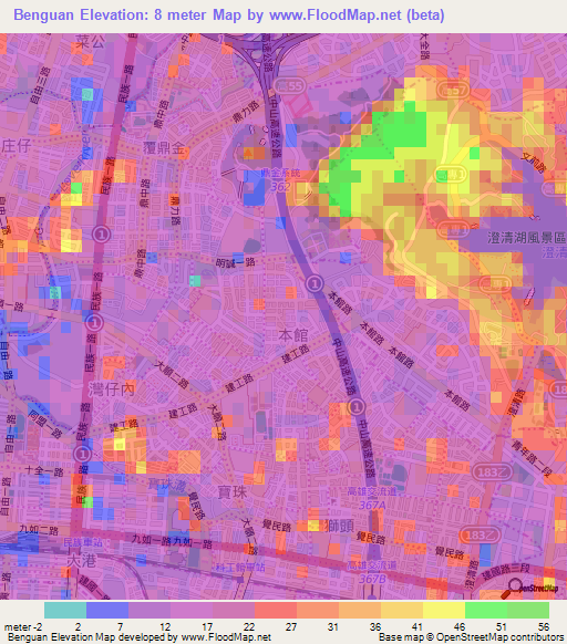 Benguan,Taiwan Elevation Map