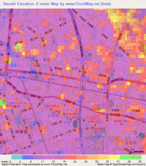 Baoshi,Taiwan Elevation Map