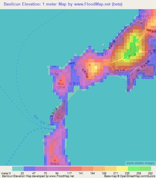 Banlicun,Taiwan Elevation Map