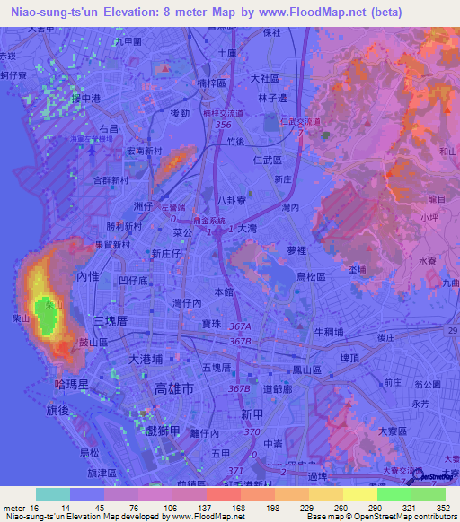 Niao-sung-ts'un,Taiwan Elevation Map