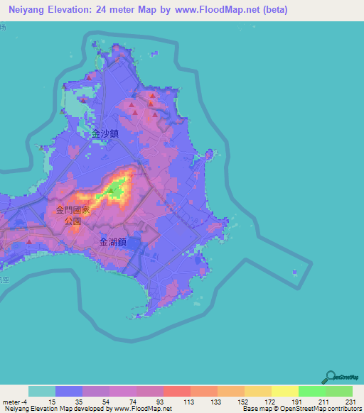 Neiyang,Taiwan Elevation Map