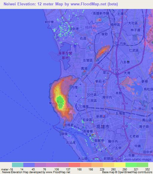 Neiwei,Taiwan Elevation Map