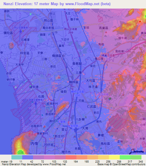 Nanzi,Taiwan Elevation Map