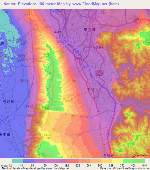 Nantou,Taiwan Elevation Map