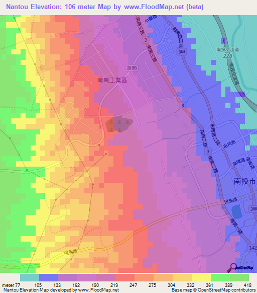 Nantou,Taiwan Elevation Map