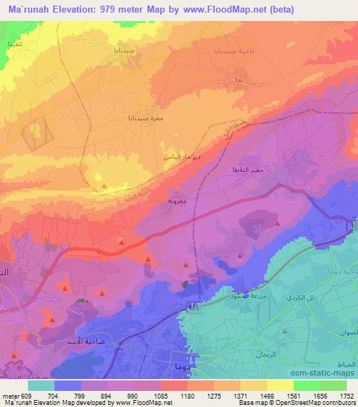 Ma`runah,Syria Elevation Map