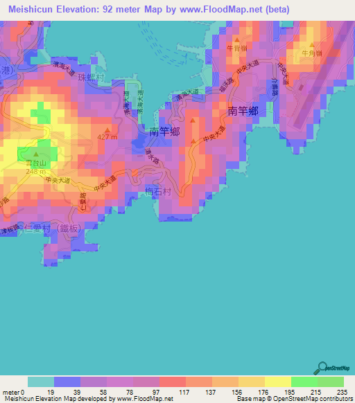 Meishicun,Taiwan Elevation Map