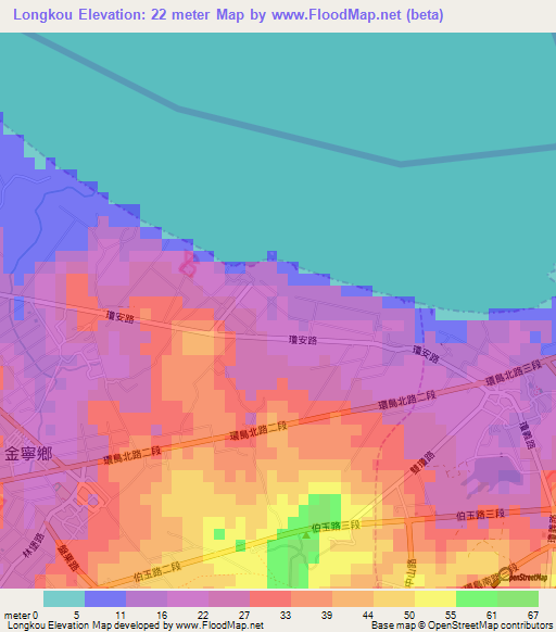 Longkou,Taiwan Elevation Map