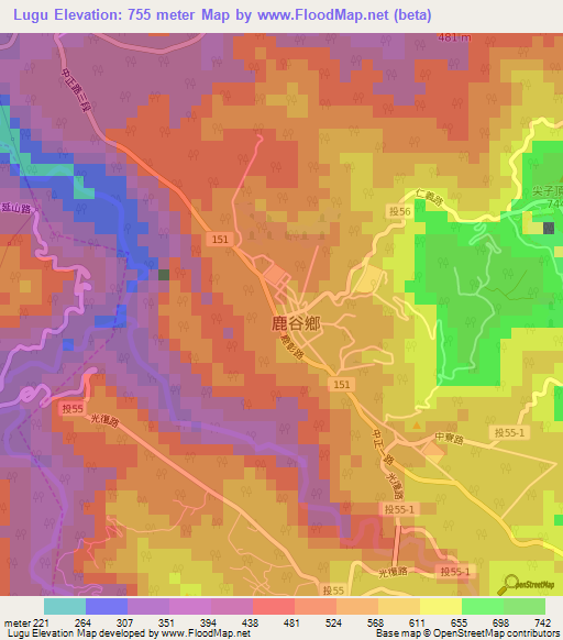 Lugu,Taiwan Elevation Map