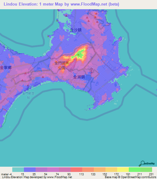 Lindou,Taiwan Elevation Map