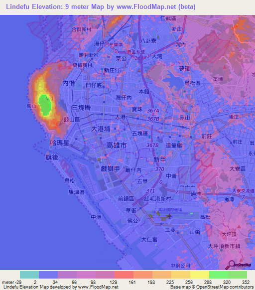 Lindefu,Taiwan Elevation Map
