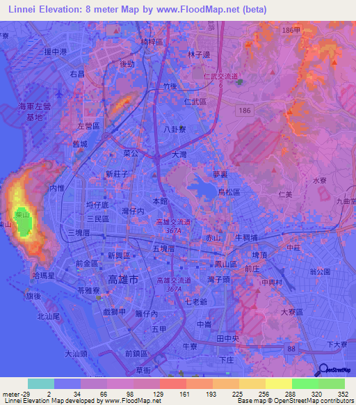 Linnei,Taiwan Elevation Map