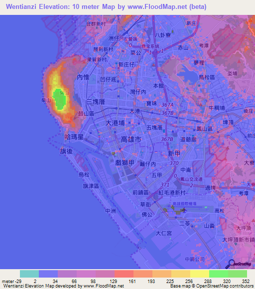 Wentianzi,Taiwan Elevation Map