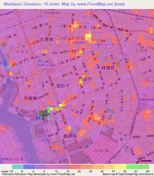 Wentianzi,Taiwan Elevation Map