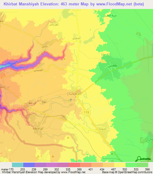 Khirbat Manshiyah,Syria Elevation Map