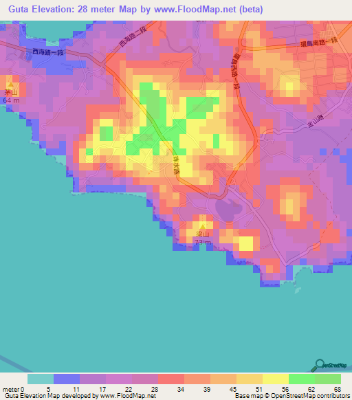 Guta,Taiwan Elevation Map