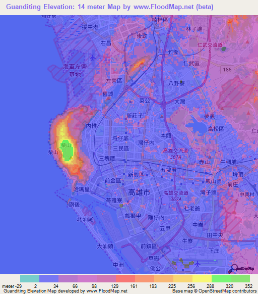 Guanditing,Taiwan Elevation Map