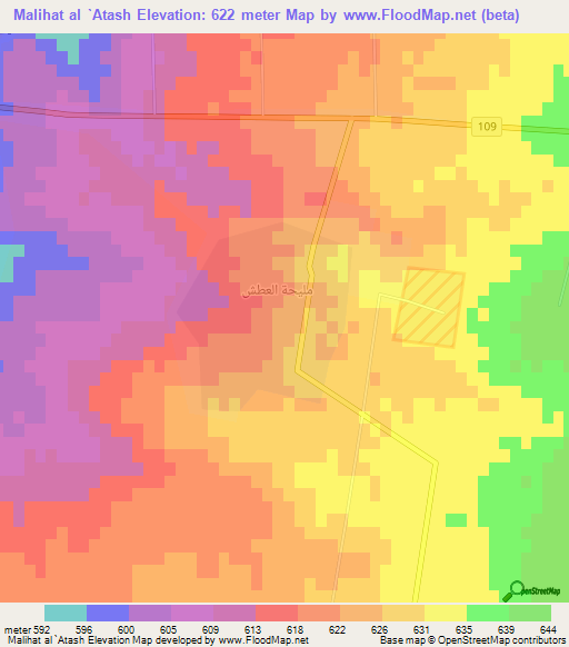 Malihat al `Atash,Syria Elevation Map